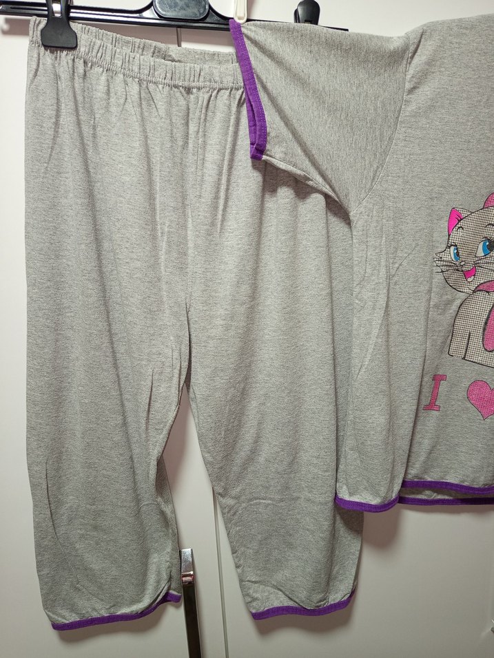 M/L BDN Gri Kısa Kollu Kadın Pijama Takımı, Simli pembiş kedicik - Görsel 4