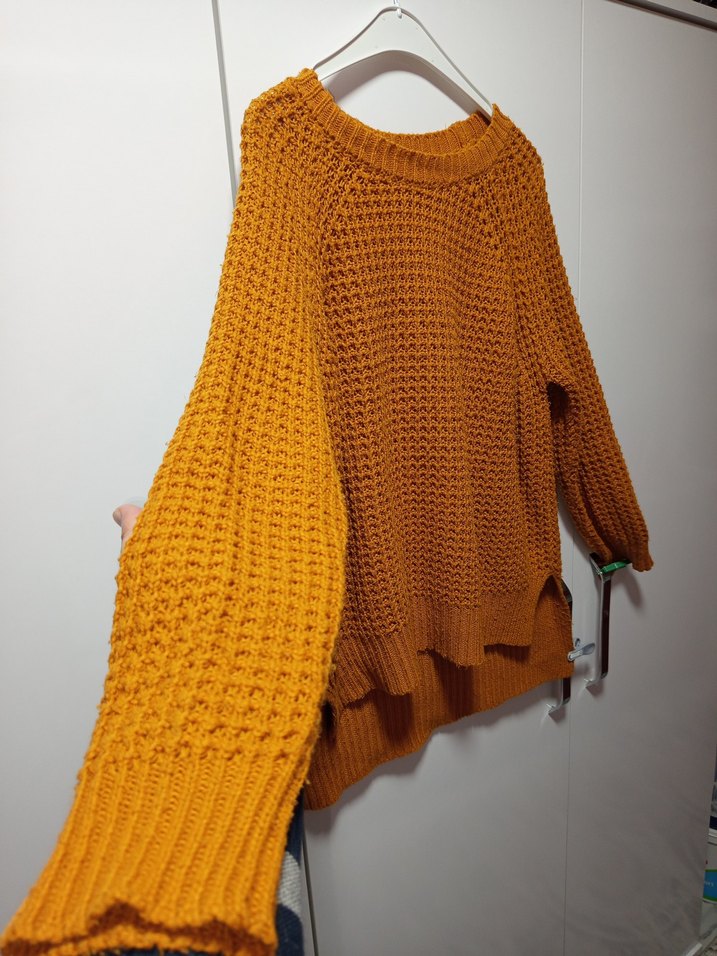 Kadın tarçın & Hardal rengi Makine Örgüsü  Uzun kollu tunikKazak - Görsel 3