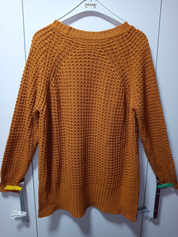 Kadın tarçın & Hardal rengi Makine Örgüsü  Uzun kollu tunikKazak - Görsel 5