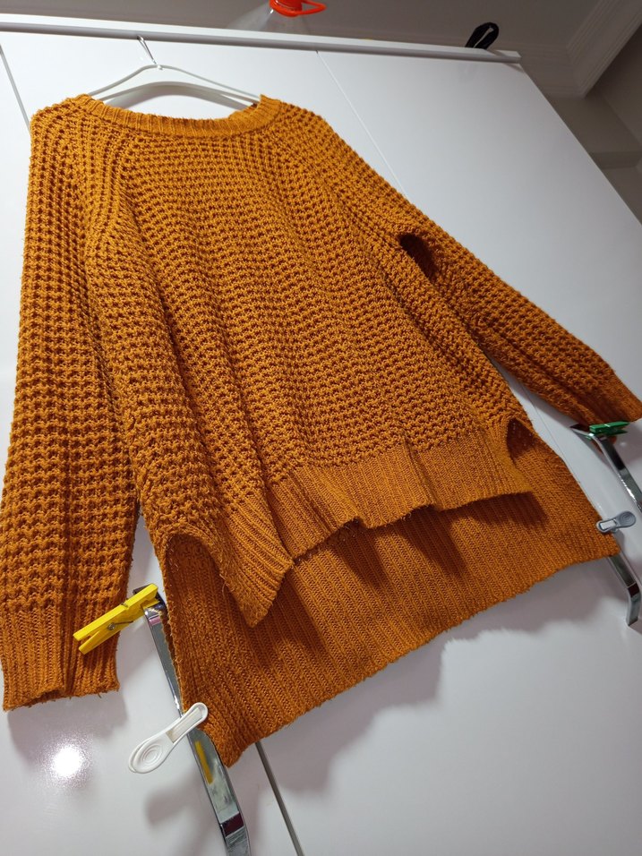 Kadın tarçın & Hardal rengi Makine Örgüsü  Uzun kollu tunikKazak - Görsel 2