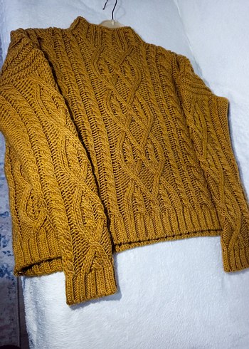 Bohem Tarzı Tarçın veya Hardal rengi Makine Örgüsü Kadın Kazak - Görsel 9