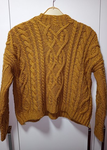 Bohem Tarzı Tarçın veya Hardal rengi Makine Örgüsü Kadın Kazak - Görsel 5