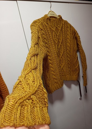 Bohem Tarzı Tarçın veya Hardal rengi Makine Örgüsü Kadın Kazak - Görsel 3
