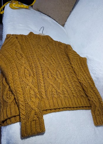 Bohem Tarzı Tarçın veya Hardal rengi Makine Örgüsü Kadın Kazak - Görsel 10