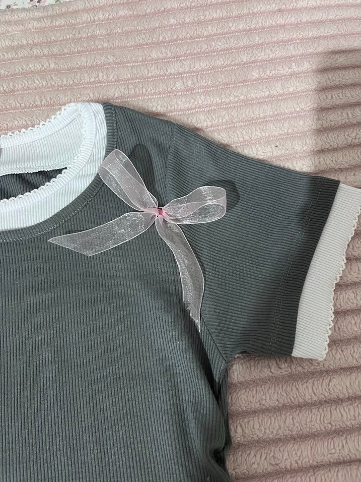 Gri Kısa Kollu Fitted Tişört - Görsel 4