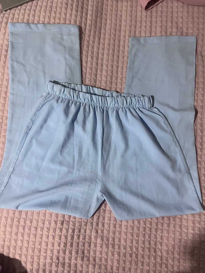 Düğmeli Uzun Kollu Mavi Keten Tunik - Görsel 3