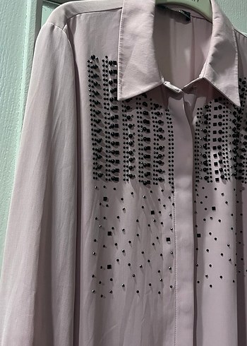 Pembe Uzun Kollu Nakışlı Kadın Tunik - Görsel 3