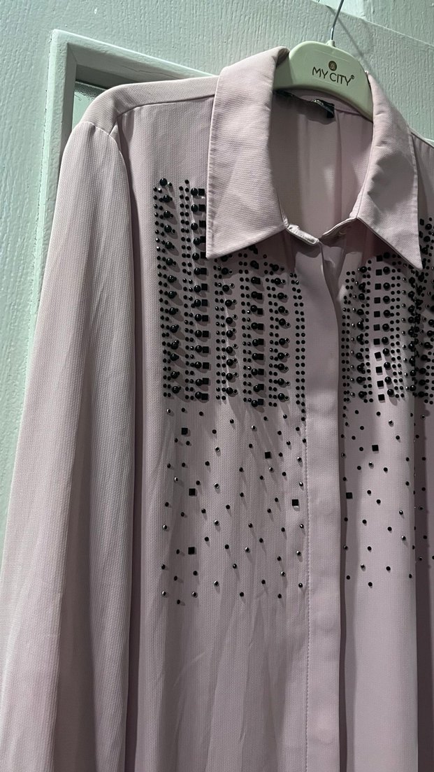 Pembe Uzun Kollu Nakışlı Kadın Tunik - Görsel 3