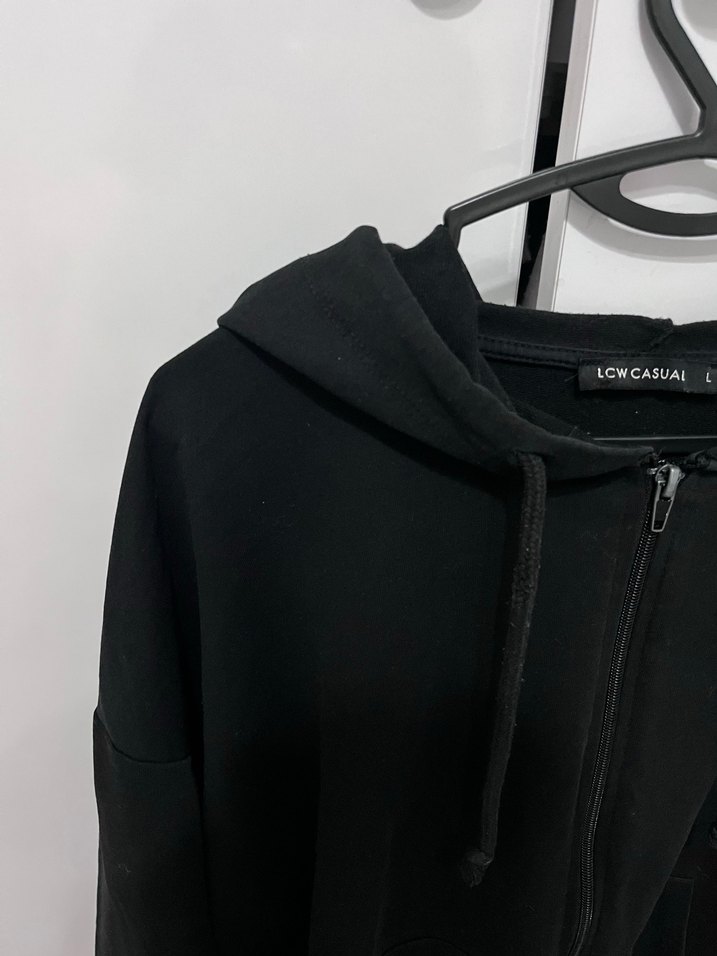 Kadın Siyah Kapüşonlu Fermuarlı Sweatshirt - Görsel 2