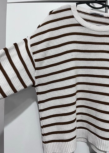 Kadın Kahverengi Çizgili Örgü Kazak - Görsel 2