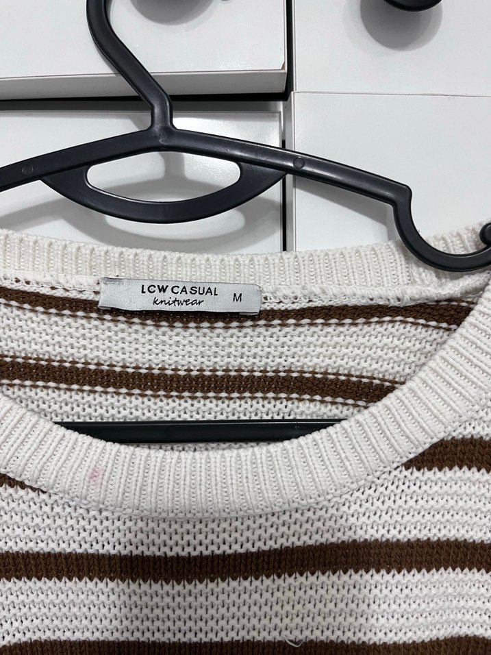 Kadın Kahverengi Çizgili Örgü Kazak - Görsel 3