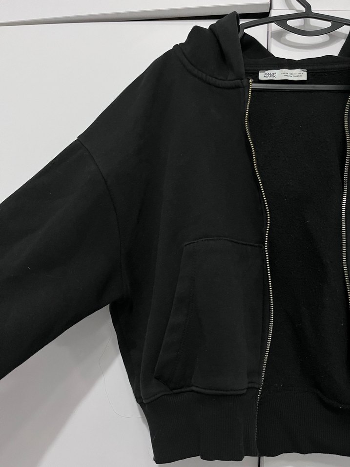 Fermuarlı Siyah Kapüşonlu Sweatshirt - Görsel 2