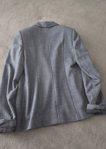 Gri Keten Düğmeli Kadın Blazer Ceket - Görsel 6