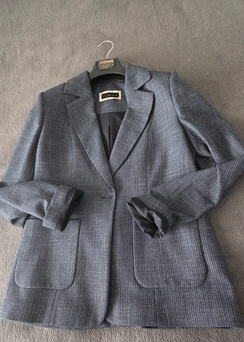 Gri Keten Düğmeli Kadın Blazer Ceket - Görsel 4