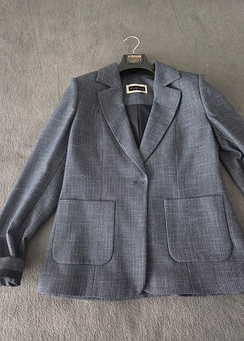 Gri Keten Düğmeli Kadın Blazer Ceket - Görsel 2