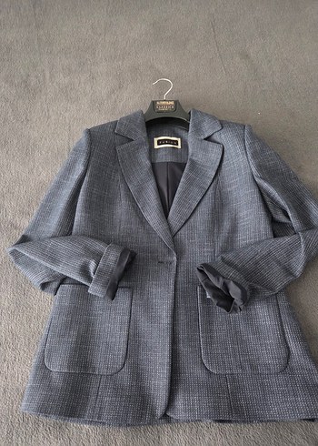 Gri Keten Düğmeli Kadın Blazer Ceket - Görsel 3