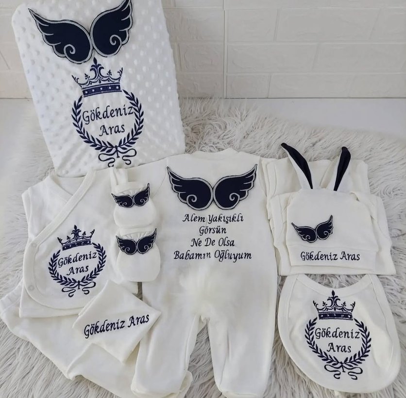 nakış işlemeli isme özel hastane çıkışı bebek tulım isimli tulum - Görsel 4