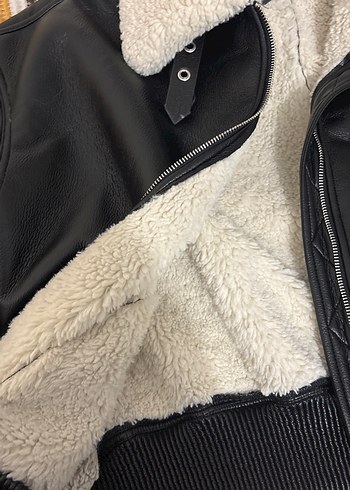 Kürklü Yaka Siyah Deri Kadın Ceket - Görsel 4
