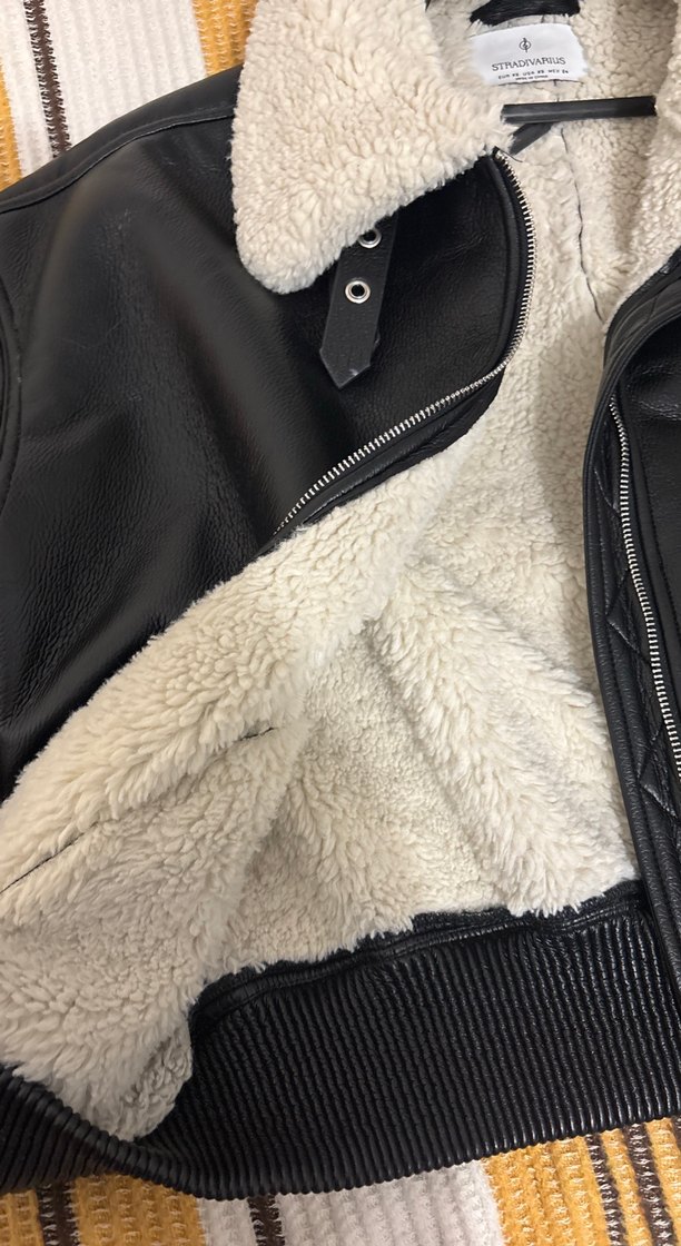 Kürklü Yaka Siyah Deri Kadın Ceket - Görsel 4