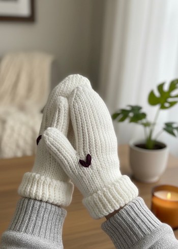 Kalp işlemeli Kadın Eldiven - Görsel 2
