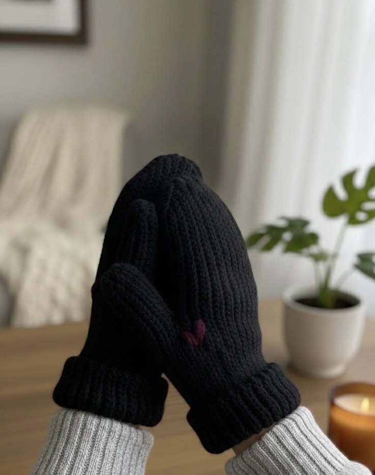 Kalp İşlemeli Kadın Eldiven - Görsel 2