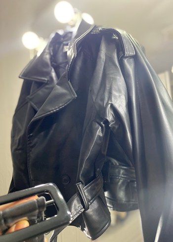 Kadın Siyah Deri Biker Ceket - Görsel 2