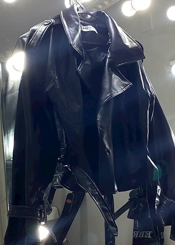 Kadın Siyah Deri Biker Ceket - Görsel 4