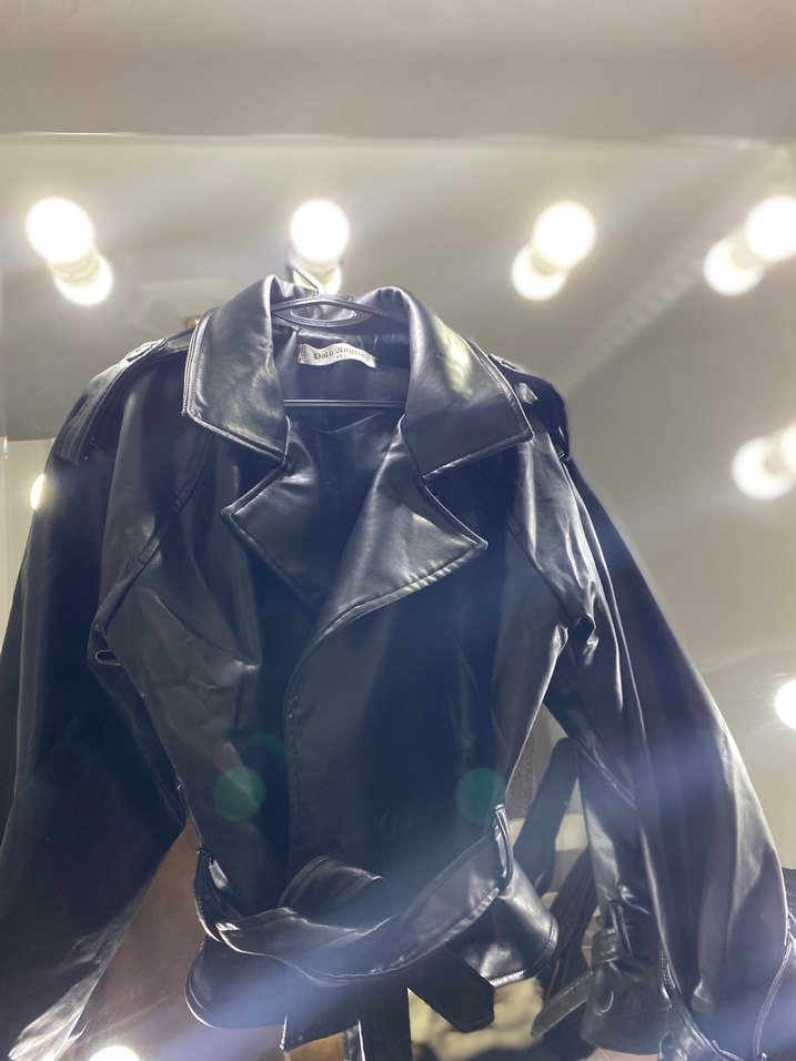 Kadın Siyah Deri Biker Ceket - Görsel 5