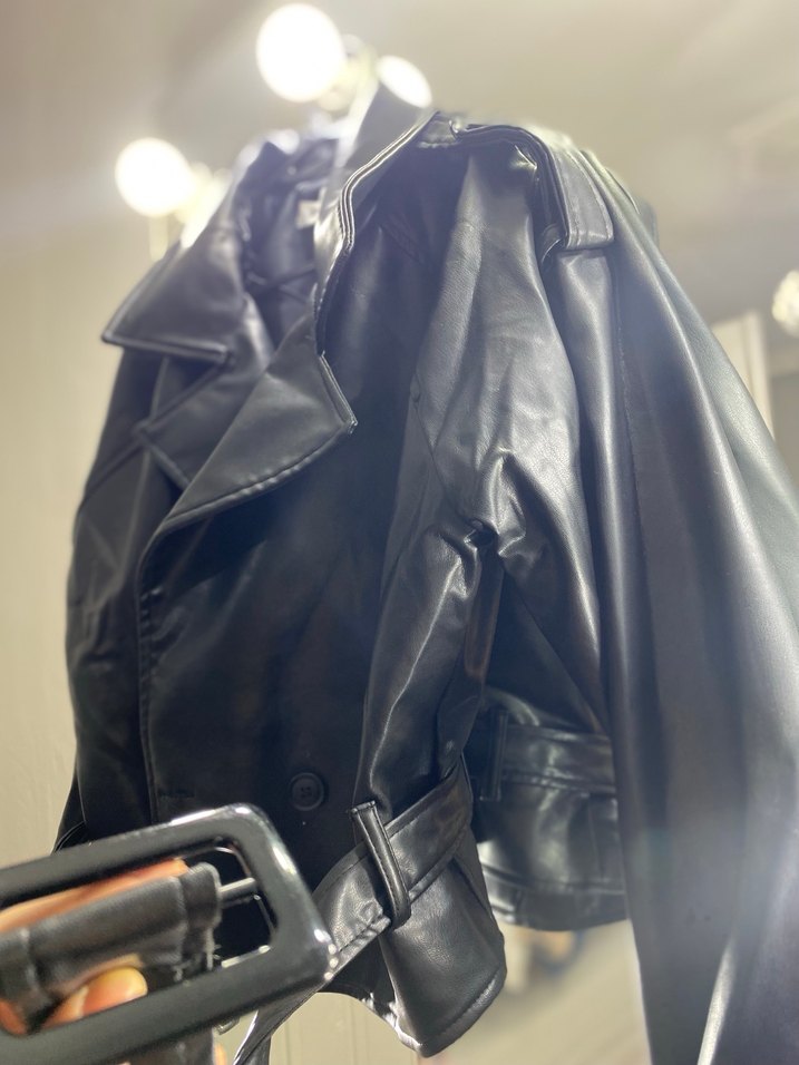 Kadın Siyah Deri Biker Ceket - Görsel 2