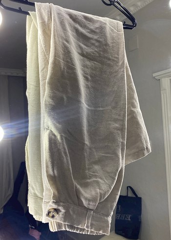 Düğmeli Keten Salaş Kadın Pantolon - Görsel 2