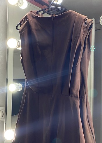 Kahverengi Drapeli Uzun Kadın tulum - Görsel 4