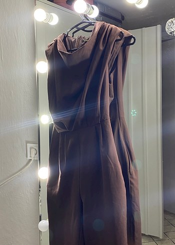 Kahverengi Drapeli Uzun Kadın tulum - Görsel 3