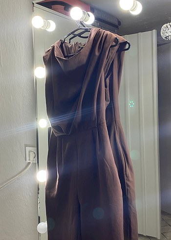 Kahverengi Drapeli Uzun Kadın tulum - Görsel 2