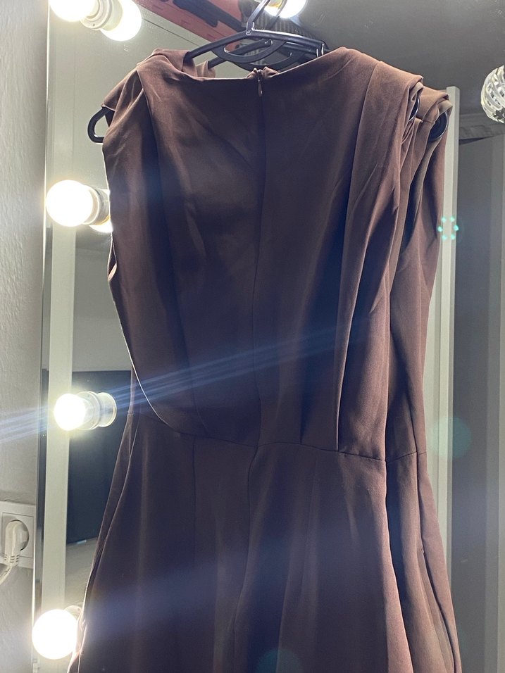 Kahverengi Drapeli Uzun Kadın tulum - Görsel 4