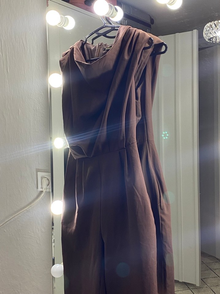 Kahverengi Drapeli Uzun Kadın tulum - Görsel 3