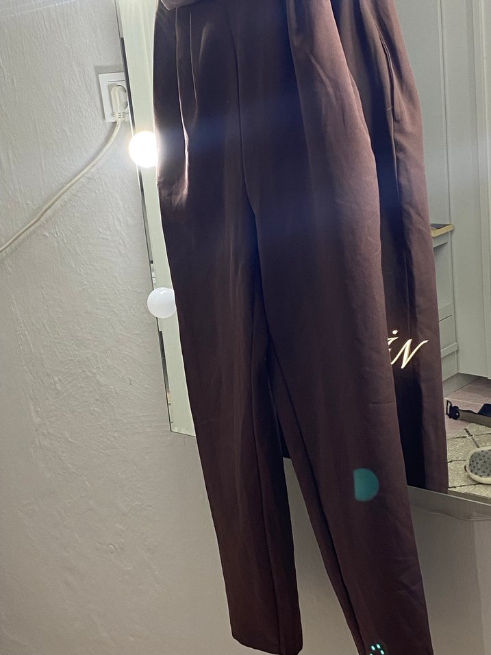 Kahverengi Drapeli Uzun Kadın tulum - Görsel 5