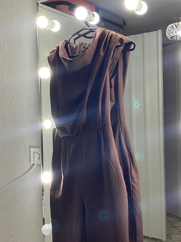 Kahverengi Drapeli Uzun Kadın tulum - Görsel 2