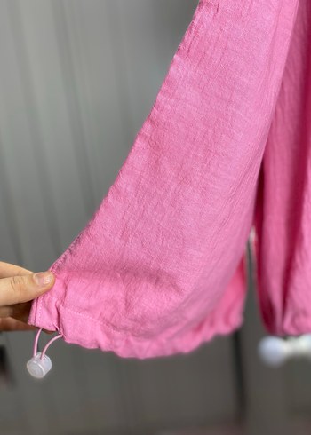 Düğmeli Pembe Keten Mini Kadın Pantolon - Görsel 3