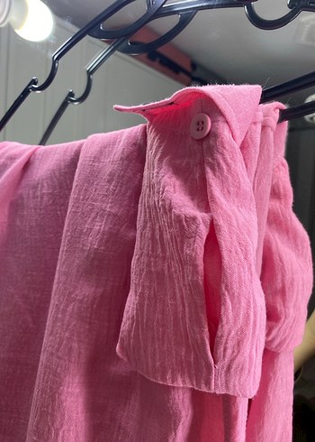 Düğmeli Pembe Keten Mini Kadın Pantolon - Görsel 5