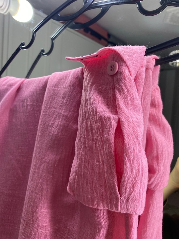 Düğmeli Pembe Keten Mini Kadın Pantolon - Görsel 5