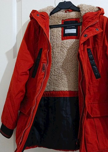 Kürklü Kapüşonlu Koyu Kırmızı Erkek Mont - Görsel 3