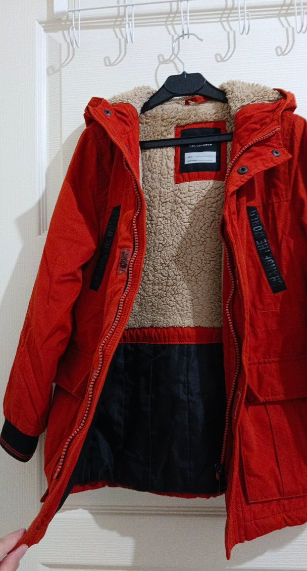 Kürklü Kapüşonlu Koyu Kırmızı Erkek Mont - Görsel 3