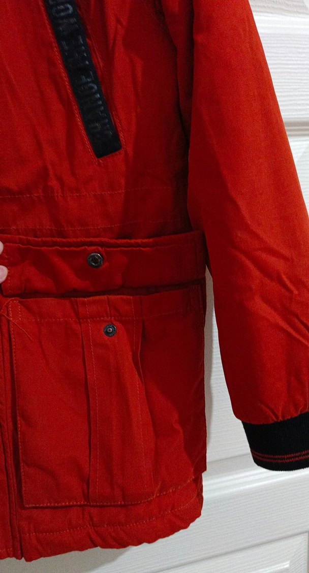 Kürklü Kapüşonlu Koyu Kırmızı Erkek Mont - Görsel 5