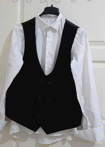 Düğmeli Siyah Erkek Yelek, Normal Boy - Görsel 2