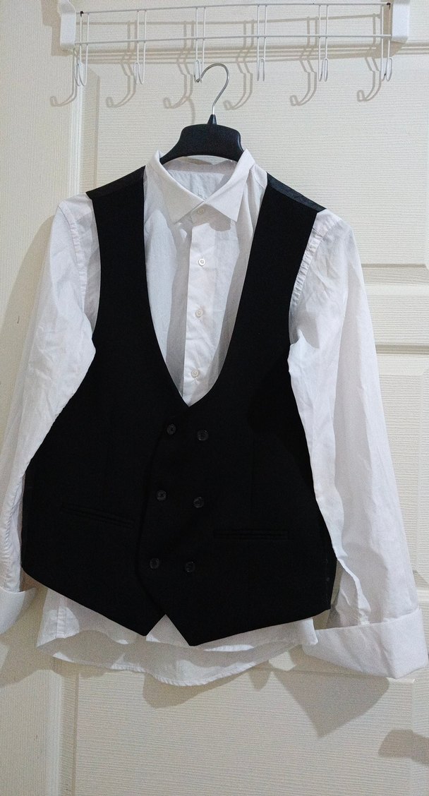 Düğmeli Siyah Erkek Yelek, Normal Boy - Görsel 2