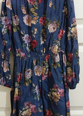 Çiçek Desenli Lacivert kız çocuk elbise - Görsel 2