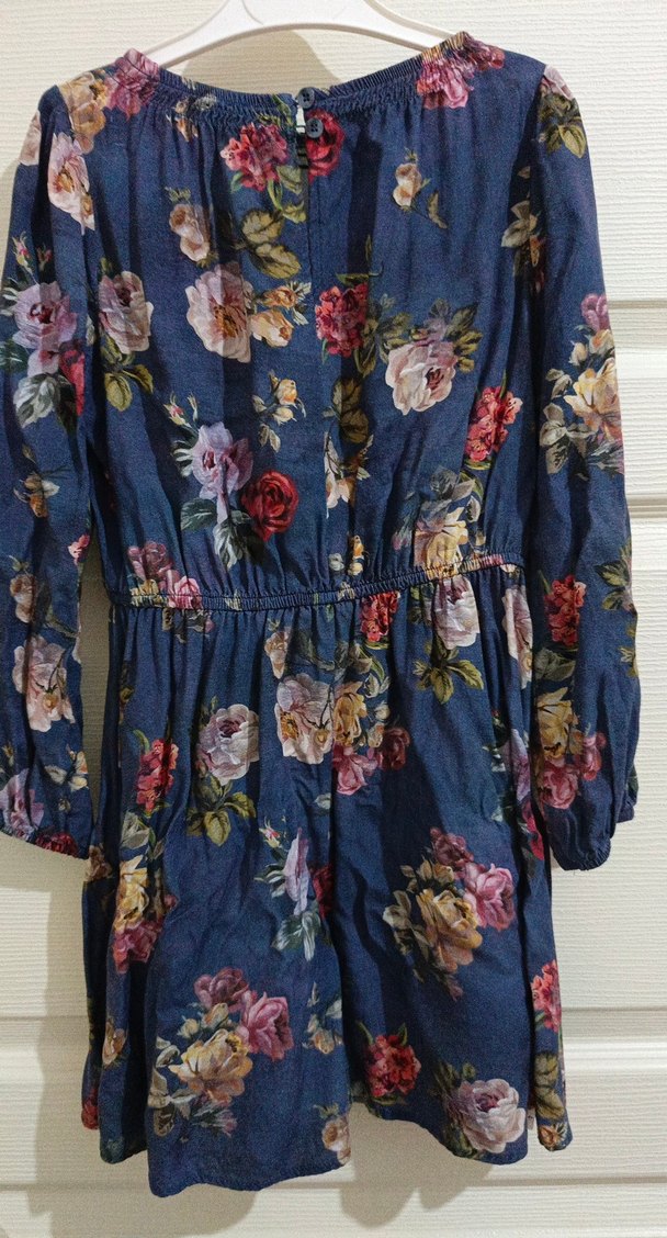 Çiçek Desenli Lacivert kız çocuk elbise - Görsel 2