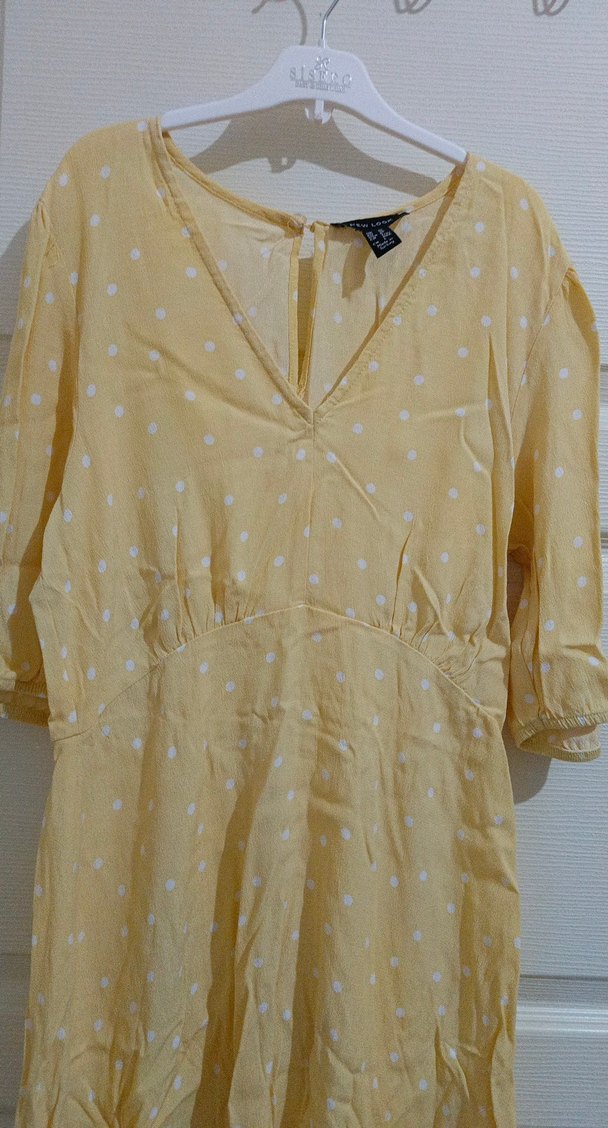 Sarı Puantiyeli Midi Bohem Elbise - Görsel 3