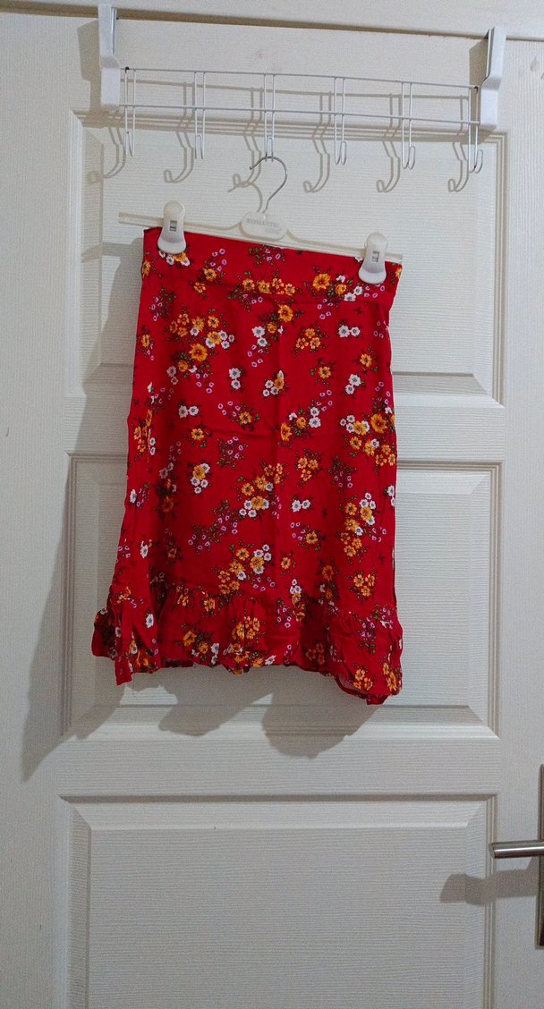 Kız Çocuk Renkli Çiçek Desenli Fırfırlı Etek - Görsel 2