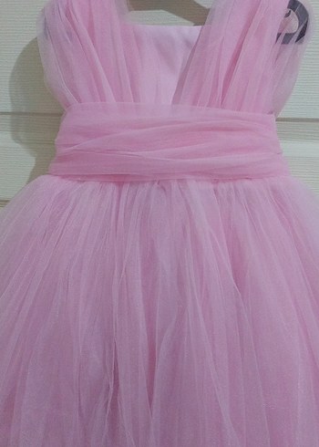 Pembe Pliseli Kız Çocuk Straplez Elbise - Görsel 3